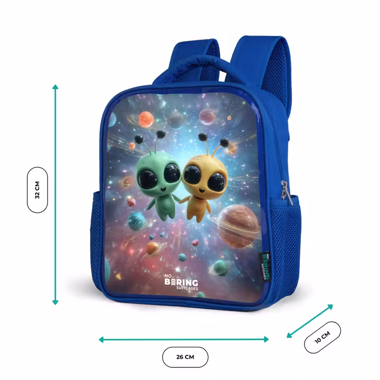 Vrolijke buitenaardse vrienden Kinderrugzak - Blauw middel -productfoto_formaten