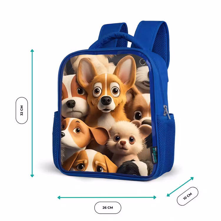 Vrolijke Hondjes Kinderrugzak - Blauw middel -productfoto_formaten