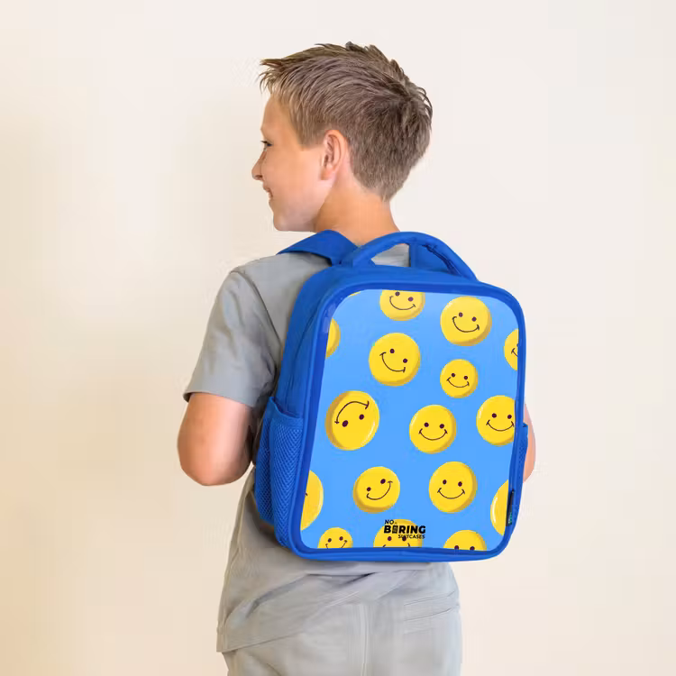 Vrolijke smileyregen Kinderrugzak - Blauw middel -sfeer2
