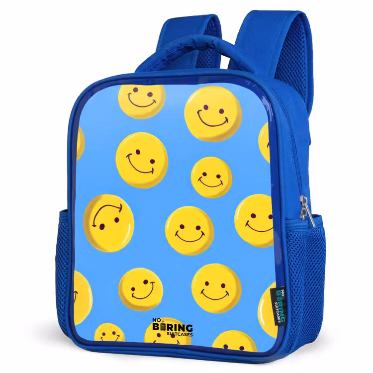 Vrolijke smileyregen Kinderrugzak - Blauw middel -schuin
