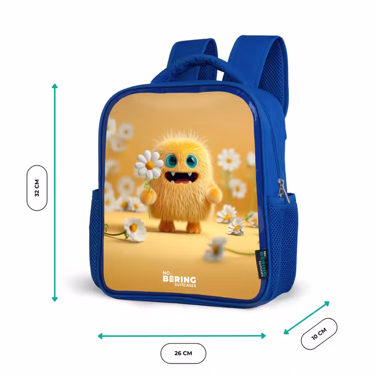 Monster - Wezen - Bloem - Geel Kinderrugzak - Blauw middel -productfoto_formaten