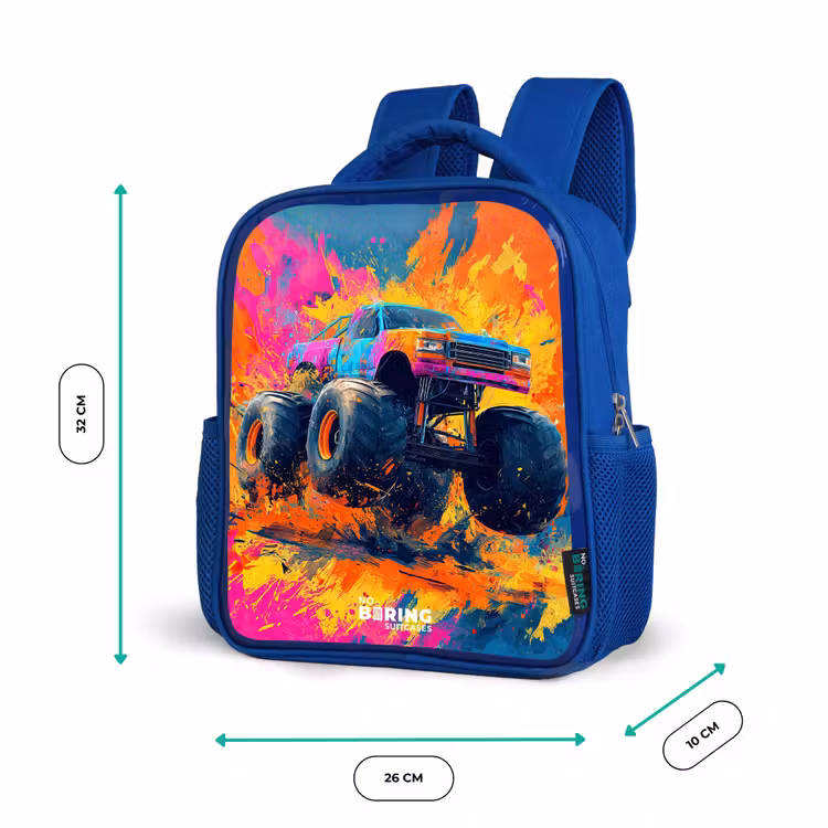 Monstertruck - Verfspatten - Kleurrijk - Explosie Kinderrugzak - Blauw middel -productfoto_formaten