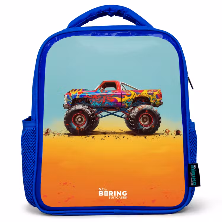 Monstertruck met Graffiti Print in het Zand Kinderrugzak - Blauw middel -3d