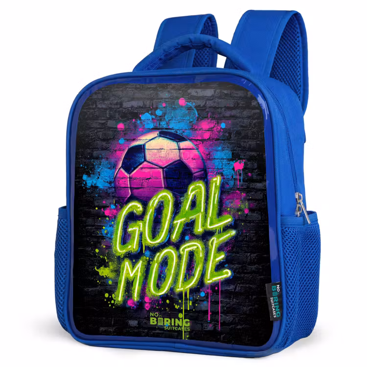 Neon - Graffiti - Voetbal - Kleurrijk Kinderrugzak - Blauw middel -schuin