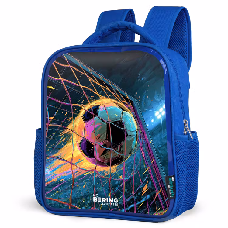 Neon - Net - Voetbal - Kleurrijk Kinderrugzak - Blauw middel -schuin