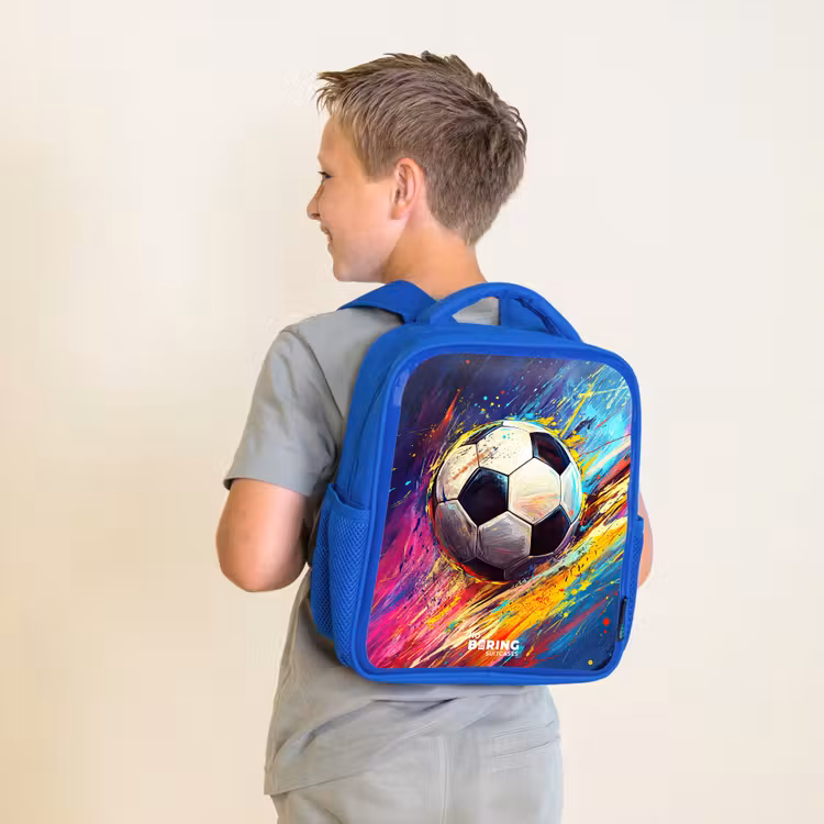 Neon - Voetbal - Kleurrijk Kinderrugzak - Blauw middel -sfeer2