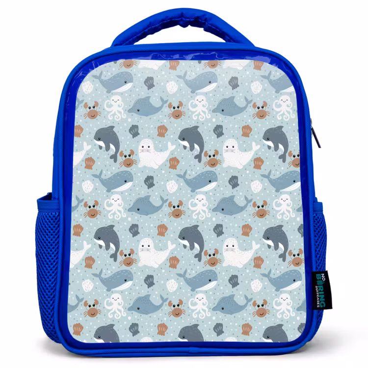 Oceaan - Walvis - Zeehond - Krab Kinderrugzak - Blauw middel 862 -3d