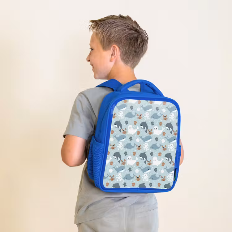 Oceaan - Walvis - Zeehond - Krab Kinderrugzak - Blauw middel 862 -sfeer2