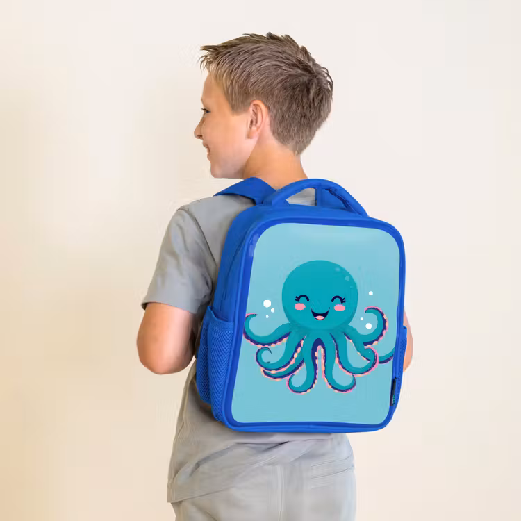 Octopus - Blauw - Gezicht Kinderrugzak - Blauw middel -sfeer2