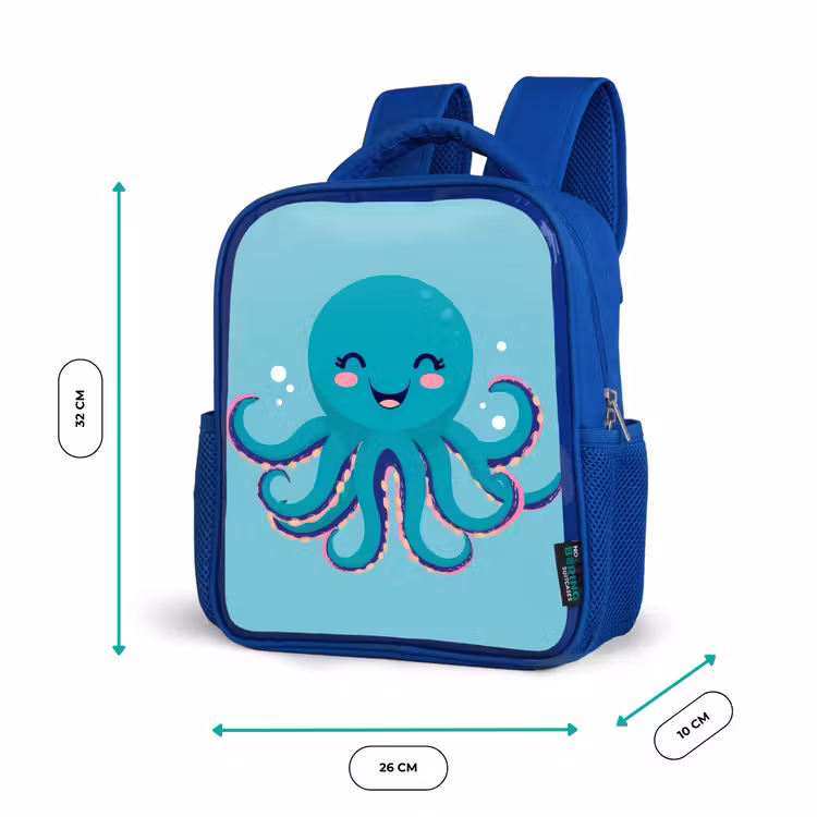 Octopus - Blauw - Gezicht Kinderrugzak - Blauw middel -productfoto_formaten