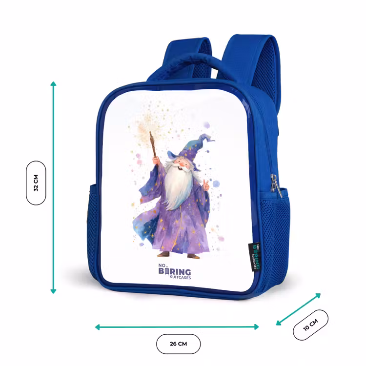 Oude tovenaar met staf Kinderrugzak - Blauw middel -productfoto_formaten