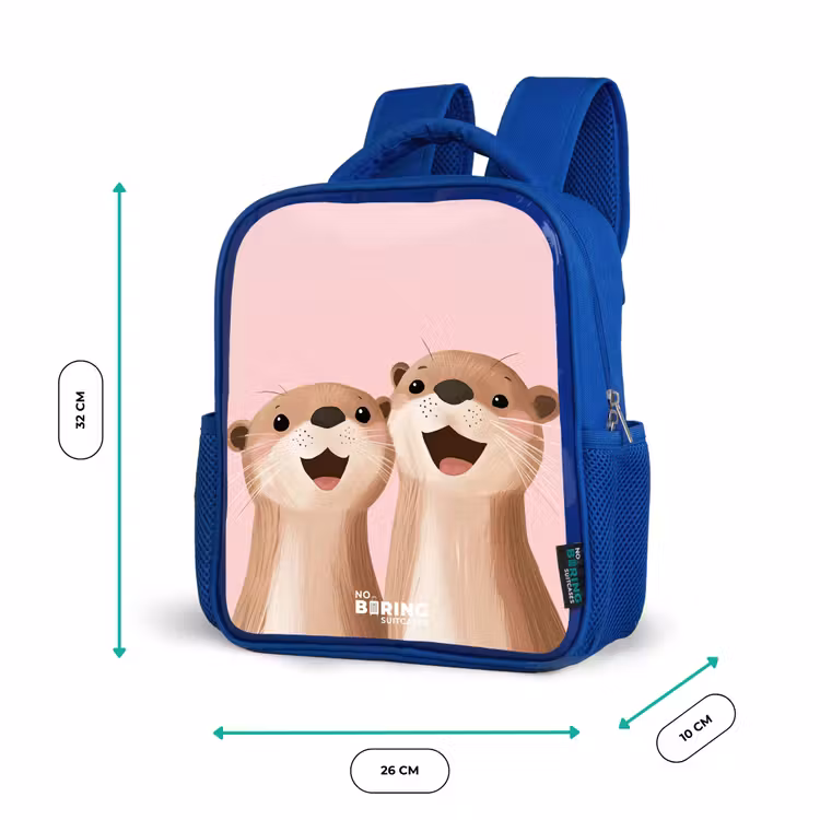Otters - Lachen - Roze - Illustratie Kinderrugzak - Blauw middel -productfoto_formaten
