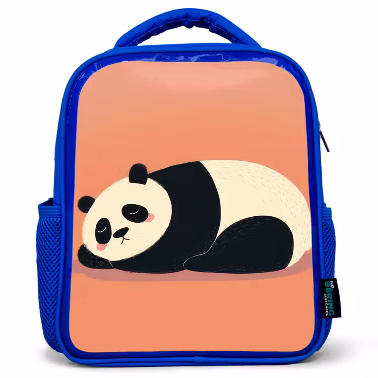Panda - Slaap - Oranje Kinderrugzak - Blauw middel -3d