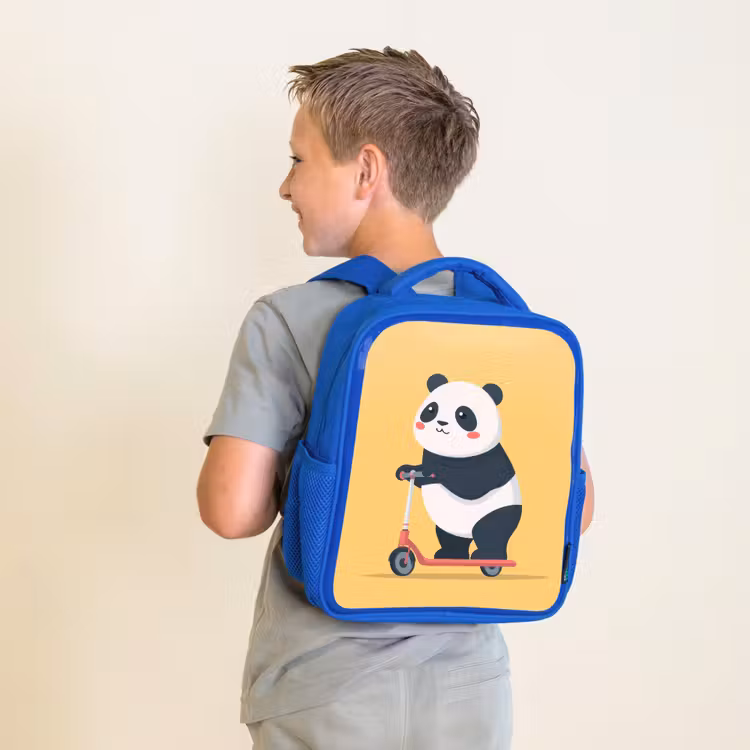 Panda - Step - Geel Kinderrugzak - Blauw middel -sfeer2