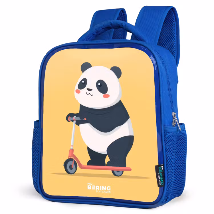 Panda - Step - Geel Kinderrugzak - Blauw middel -schuin