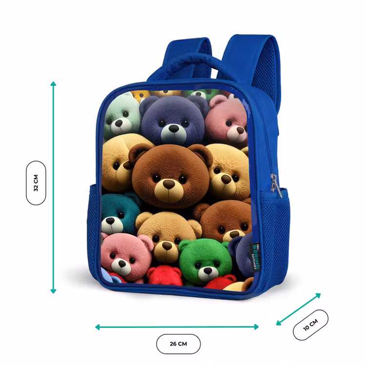 Bonte Berenbende Kinderrugzak - Blauw middel -productfoto_formaten