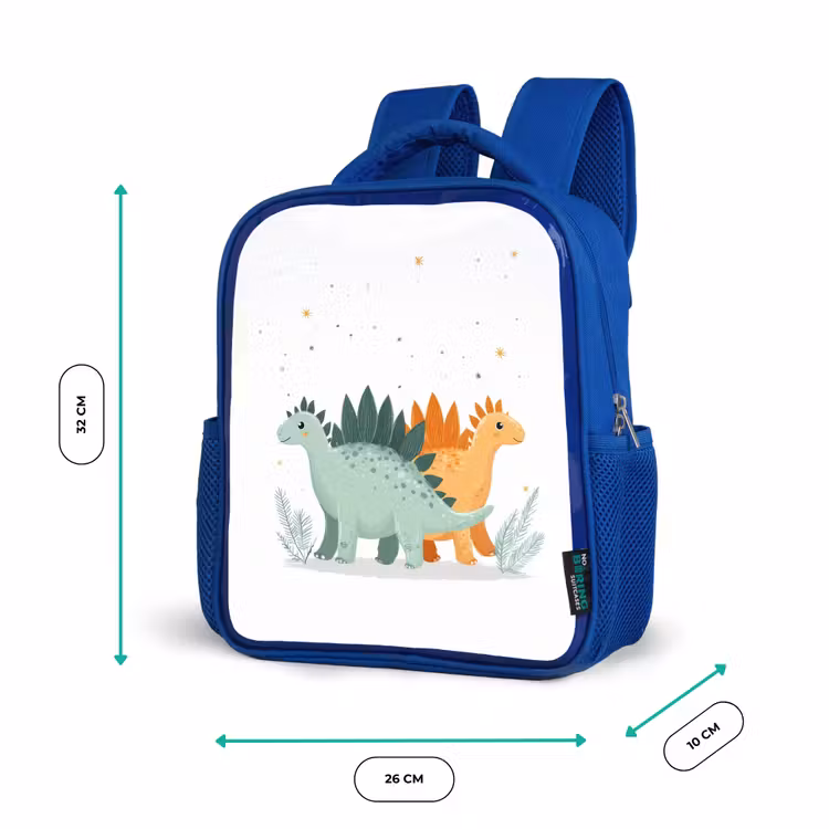 Planten - Sterren - Dinosaurussen - Oranje Kinderrugzak - Blauw middel -productfoto_formaten