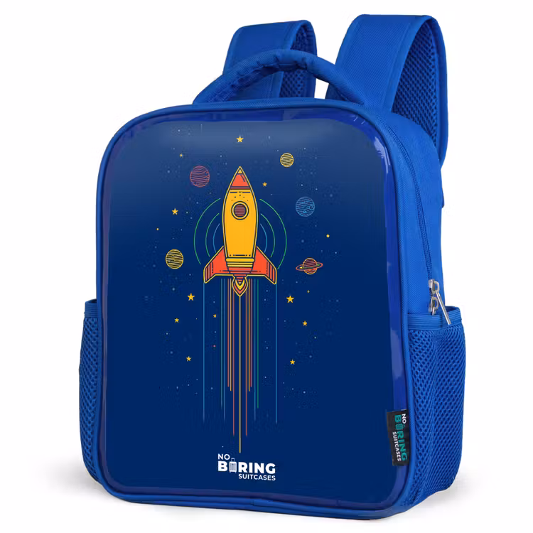 Raket - Planeten - Sterren Kinderrugzak - Blauw middel -schuin