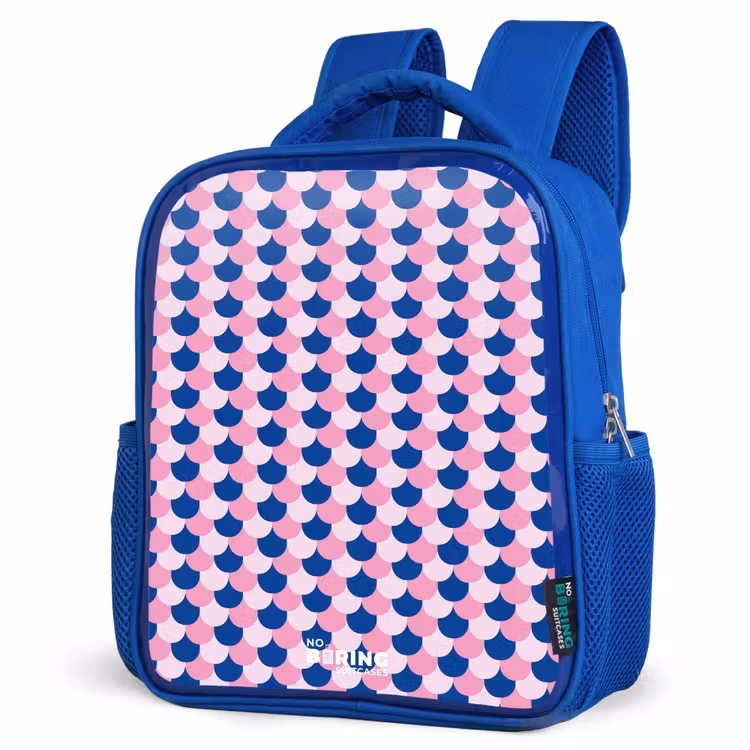 Schubben - Patroon - Blauw - Roze Kinderrugzak - Blauw middel -schuin