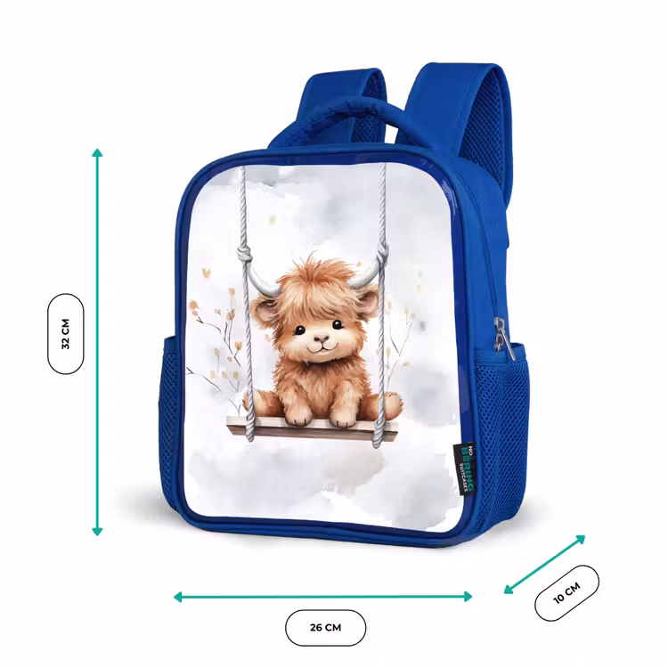 Schotse hooglander - Dier - Kinderen Kinderrugzak - Blauw middel -productfoto_formaten