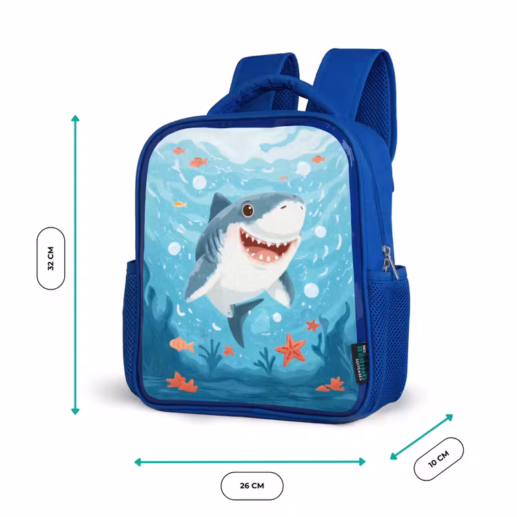 Vrolijke haai in zeeparadijs Kinderrugzak - Blauw middel -productfoto_formaten