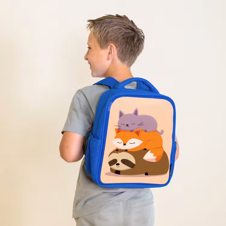 Luiaard - Vos - Kat - Slaperig Kinderrugzak - Blauw middel -sfeer2