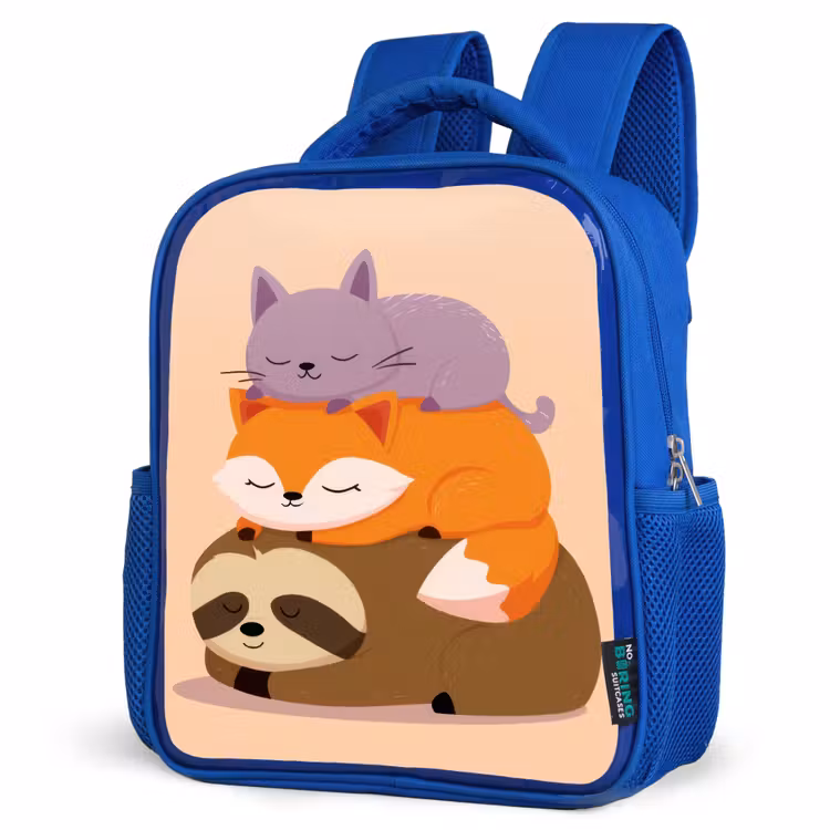 Luiaard - Vos - Kat - Slaperig Kinderrugzak - Blauw middel -schuin