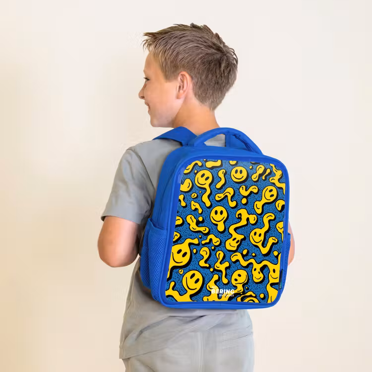 Smiley - Blauw - Geel Kinderrugzak - Blauw middel -sfeer2