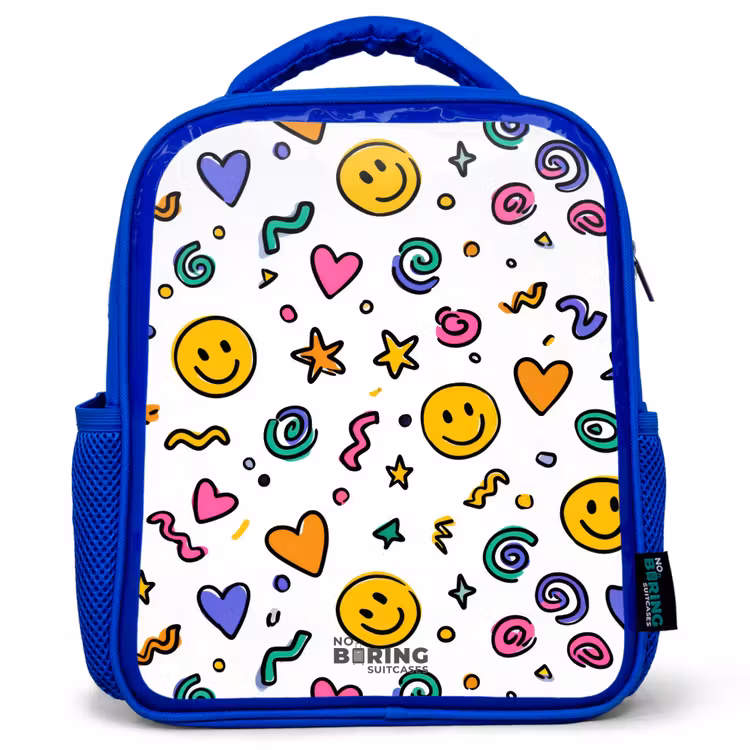 Smiley - Hartje - Ster Kinderrugzak - Blauw middel -3d