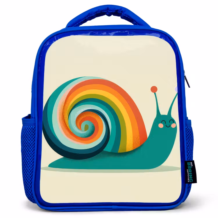 Slak - Regenboogschild - Groen Kinderrugzak - Blauw middel -3d