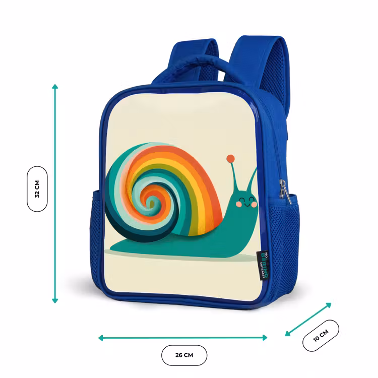 Slak - Regenboogschild - Groen Kinderrugzak - Blauw middel -productfoto_formaten