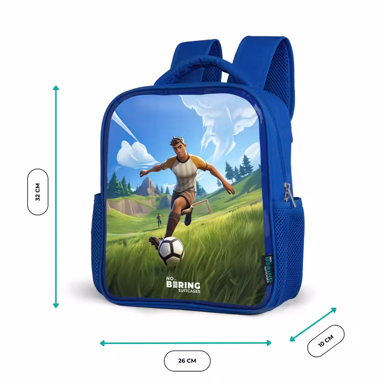 Voetbal - Jongen - Goal - Voetbaltenue Kinderrugzak - Blauw middel -productfoto_formaten