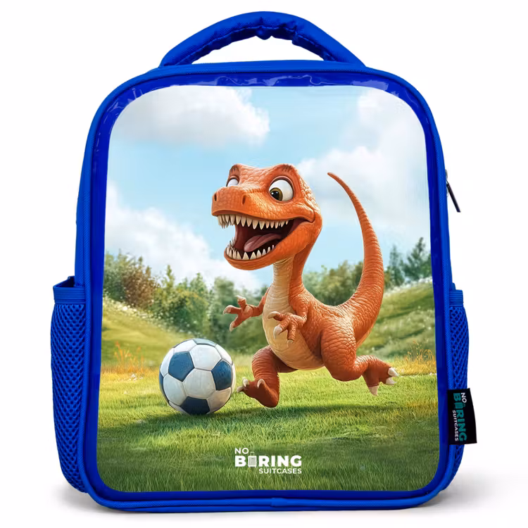 Voetbal - Dino - Sport Kinderrugzak - Blauw middel -3d