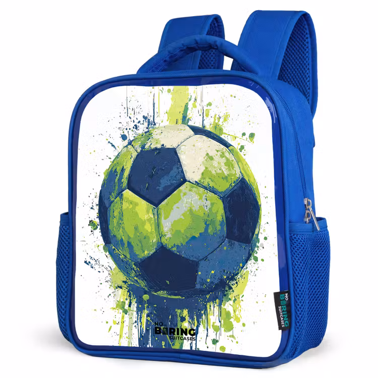 Voetbal - Verf - Groen - Blauw Kinderrugzak - Blauw middel -schuin