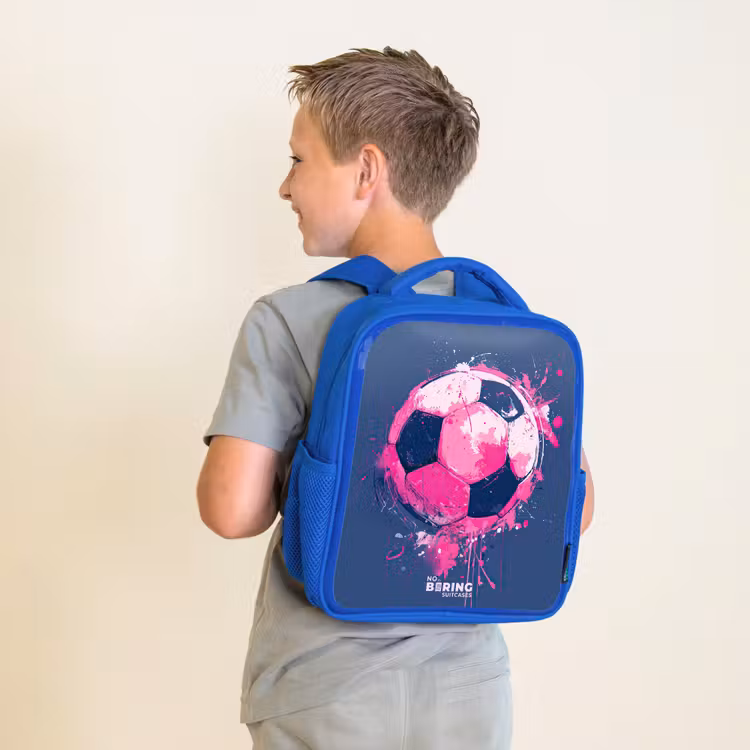 Voetbal - Verf - Roze - Blauw Kinderrugzak - Blauw middel -sfeer2