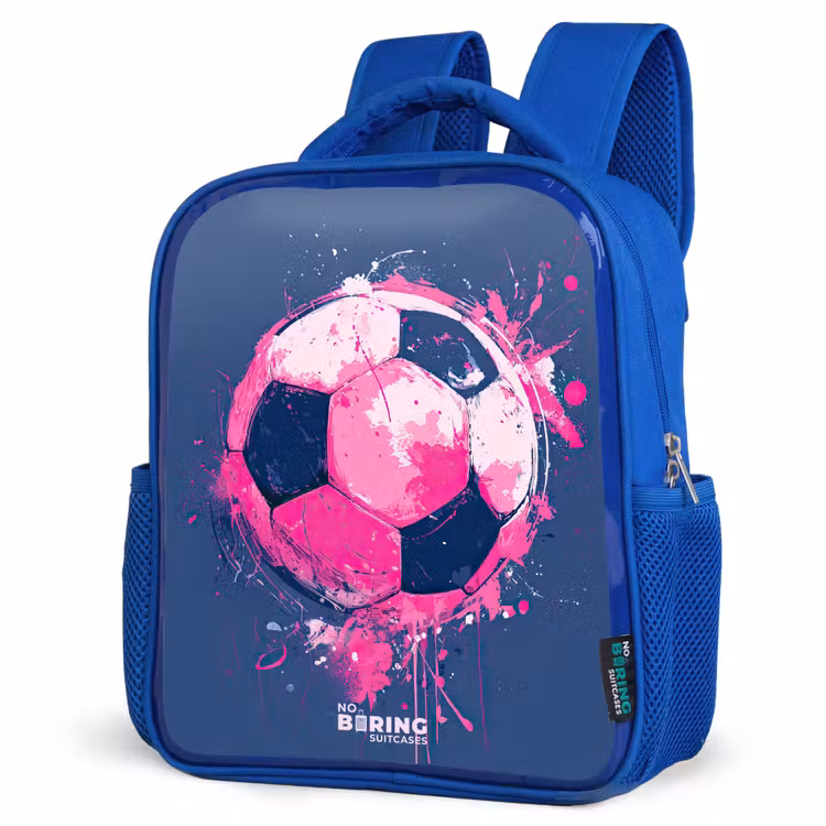 Voetbal - Verf - Roze - Blauw Kinderrugzak - Blauw middel -schuin