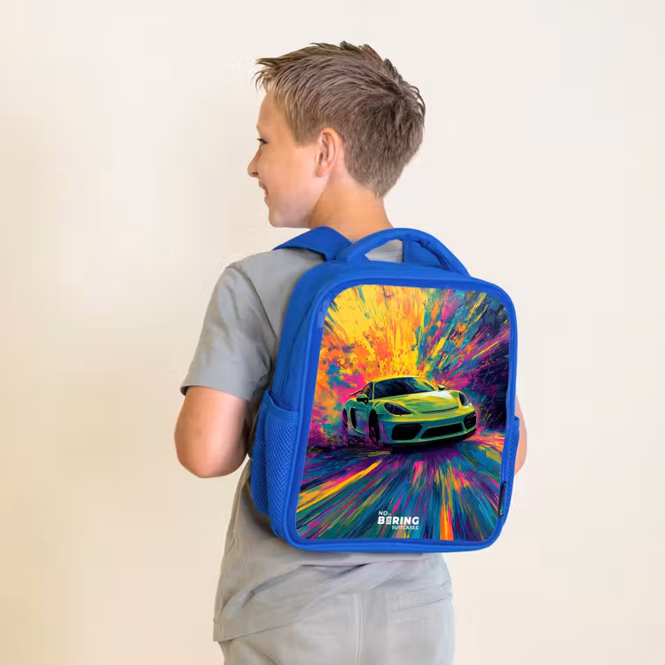 Sportwagen - Explosie - Kleurrijk - Verfstrepen Kinderrugzak - Blauw middel -sfeer2