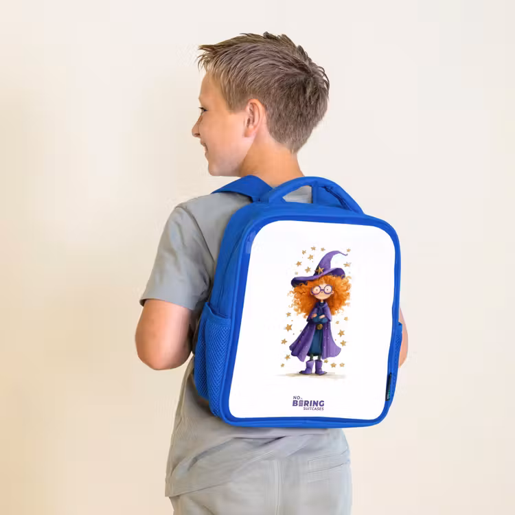 Sterrenmagie met krullen Kinderrugzak - Blauw middel -sfeer2