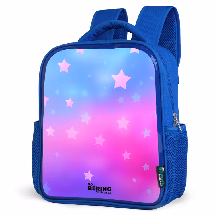 Sterren - Roze - Blauw Kinderrugzak - Blauw middel -schuin