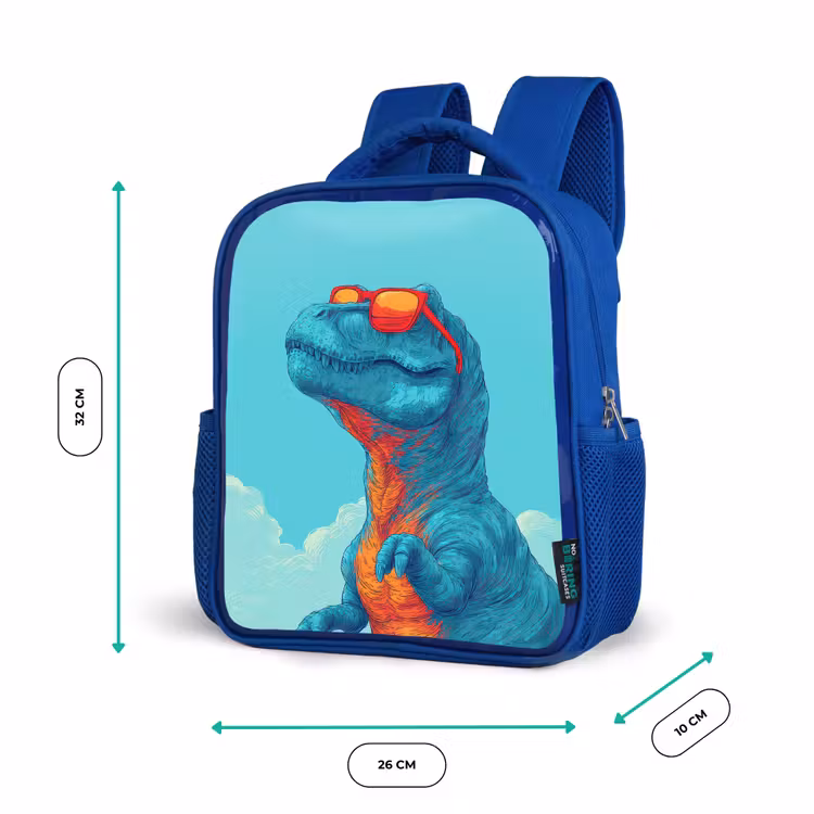 T-Rex - Blauw - Wolken - Zonnebril Kinderrugzak - Blauw middel -productfoto_formaten