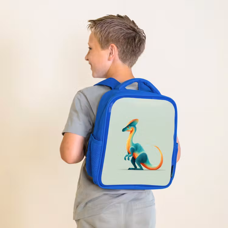 Staart - Dino - Minimalistisch - Blauw Kinderrugzak - Blauw middel -sfeer2