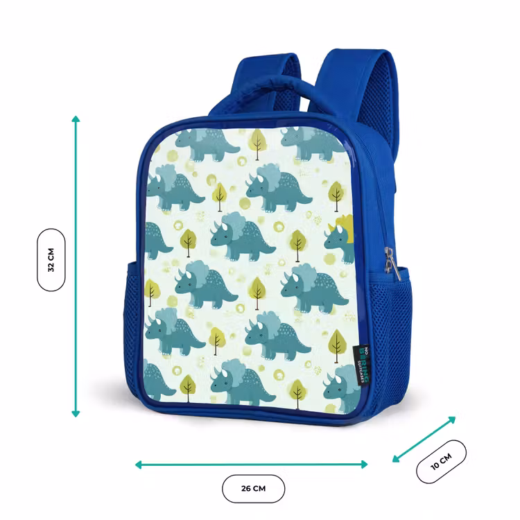 Triceratop - Blauw - Stippen - Boompjes Kinderrugzak - Blauw middel -productfoto_formaten