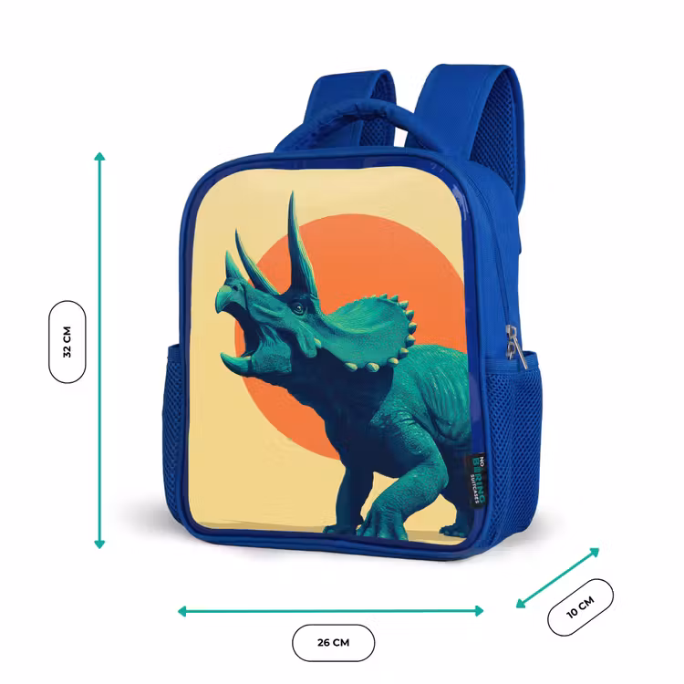 Triceratops - Cirkel - Oranje - Hoorns Kinderrugzak - Blauw middel -productfoto_formaten