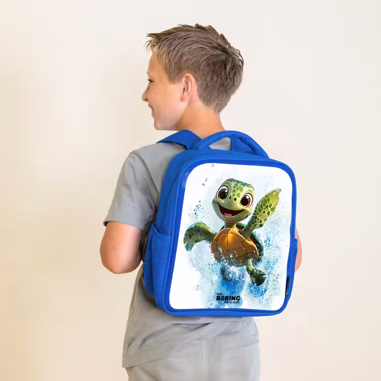 Schildpad - Water - Groen Kinderrugzak - Blauw middel -sfeer2