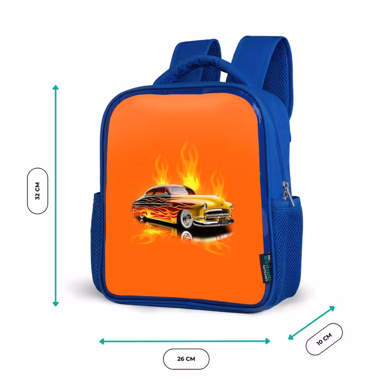 Gele auto met gele vlammen Kinderrugzak - Blauw middel -productfoto_formaten