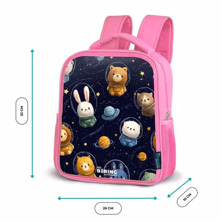 Dieren - Astronaut - Planeten - Sterren Kinderrugzak - Roze middel -productfoto_formaten