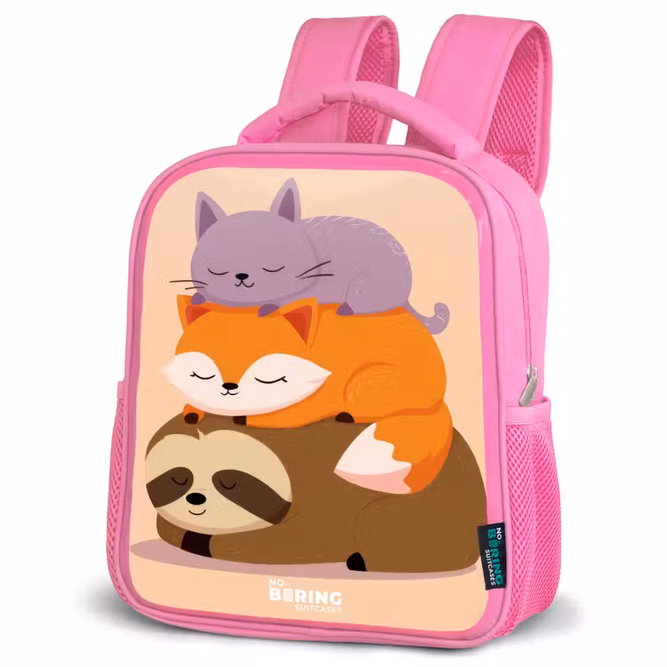 Dieren - Slapen - Samen Kinderrugzak - Roze middel -schuin