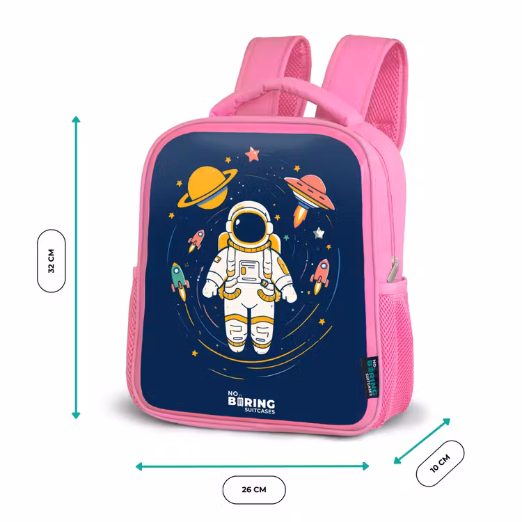 Astronaut - Planeet - Sterren - Raket Kinderrugzak - Roze middel -productfoto_formaten