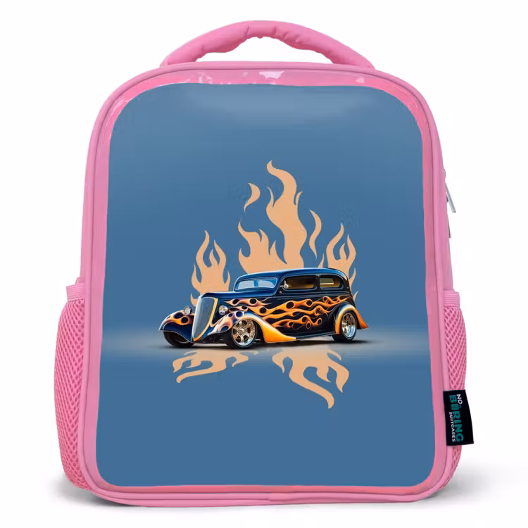 Zwarte auto met beige vlammen Kinderrugzak - Roze middel -3d