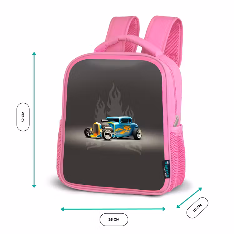 Blauwe auto met grijze vlammen Kinderrugzak - Roze middel -productfoto_formaten